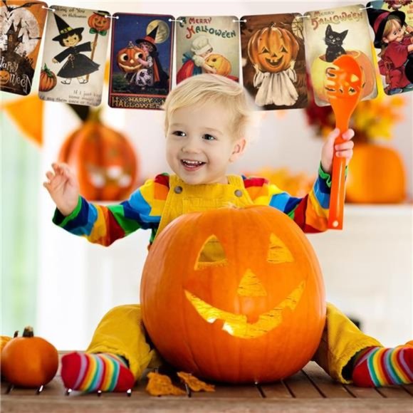 4 Pieces Vintage Halloween Decor Halloween Banner Hanging Trick or Treat Banner - Picture 5 of 7